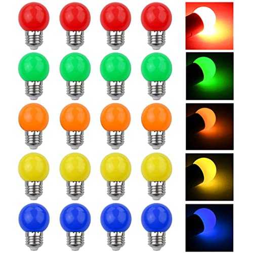 V-TOO LED Bunte E27 Farbige Glühbirnen 3W=30W Dekoratives Licht und Design 240 Lumens AC220V-240V Dekorationslampe Gemischte Farben Rot Gelb Blau Grün Orange - 20er Pack von V-TOO