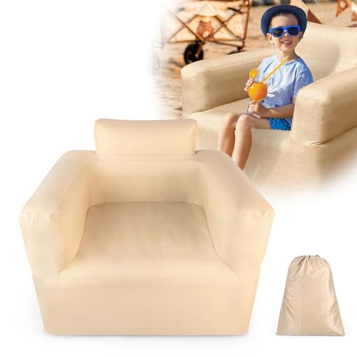 VA-Cerulean Aufblasbares Sofa Camping Luftsofa Aufblasbare Couch mit Rücken Armlehne Schlafsessel LuftStuhl mit Pumpe Aufblasbares Sessel für Indoor, Camping, Garten, Party 97x78x75cm, Khaki von VA-Cerulean