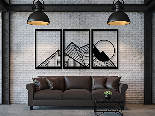 VAILLA Berge Holzdekoration, Wandbild aus Holz, Wand deko in Schwarz Gold, 3D Bilder, Wandtatoo Home Wall Art Dekoration, Wandaufkleber, Moderne, für Zuhause Büro Schlafzimmer, Wohnzimmer von VAILLA