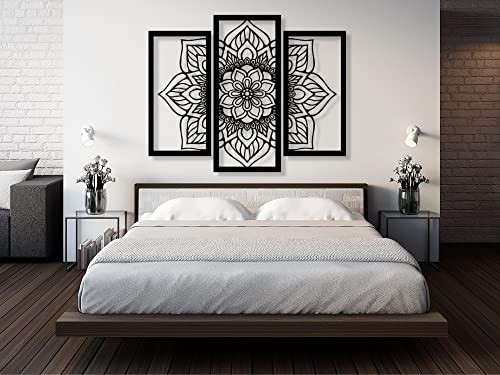 VAILLA Lotusblume Bilder, Lotusblüte Wandbild aus Holz, Wand deko in Schwarz Gold, 3D, Wandtatoo Home Wall Art Dekoration, Wandaufkleber, Moderne Deko für Zuhause Büro Schlafzimmer, Wohnzimmer von VAILLA