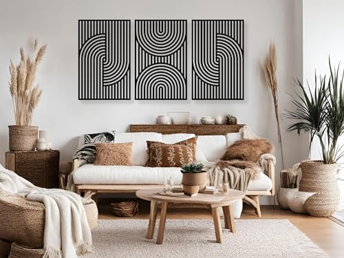 VAILLA ® 3er set Boho Wanddeko, Geometrische Wanddekoration aus Holz, Wandbilder Home Dekoration, Große Wand Deko, Bilder für Schlafzimmer, Wohnzimmer (Geometrische 1) (Boho 5) von VAILLA