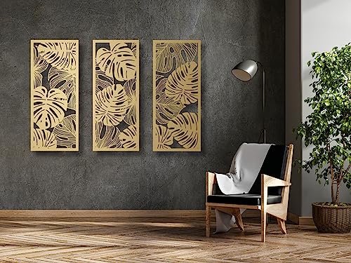 VAILLA ® Palmblätter Bilder, 3D Wanddeko, Tropisches Blätter Dekor, Große 3er-Set Wanddekoration aus Holz, Boho Wohnzimmer Wandbilder, Home Wall Art Dekoration (Tropische Blätter 1) von VAILLA