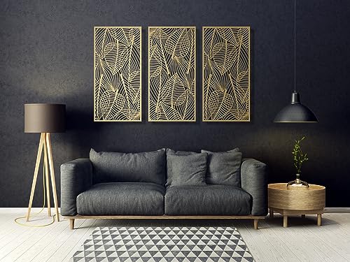 VAILLA ® Palmblätter Bilder, 3D Wanddeko, Tropisches Blätter Dekor, Große 3er-Set Wanddekoration aus Holz, Boho Wohnzimmer Wandbilder, Home Wall Art Dekoration (Tropische Blätter 5) von VAILLA