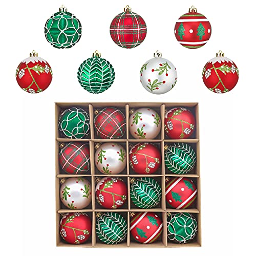 Valery Madelyn 16 Stück 8 cm Unzerbrechliche Weihnachtskugeln, Rot Grün Weiß Weihnachtskugel Ornamente für Weihnachtsbaumschmuck, Kunststoff Weihnachtskugel als Weihnachtsbaumschmuck von VALERY MADELYN