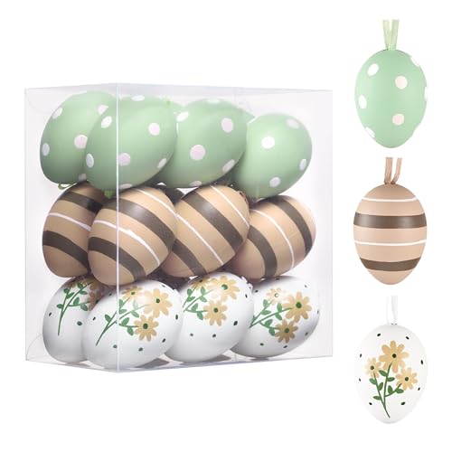 Valery Madelyn 18er Ostereier zum Aufhängen für Osterdeko,5cm Nature Ostereier Plastik für Ostern Deko,Braun Grün Ornament für Osterkörbchen Frühlingsdeko,Ostern Geschenke Kinder von VALERY MADELYN