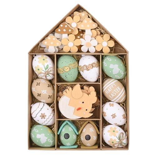 Valery Madelyn 40er Ostereier zum Aufhängen für Osterdeko,Nature künstliche Ostereier für Ostern Deko,Grün Braun Ornament für Osterkörbchen Frühlingsdeko,Ostern Geschenke Kinder von VALERY MADELYN