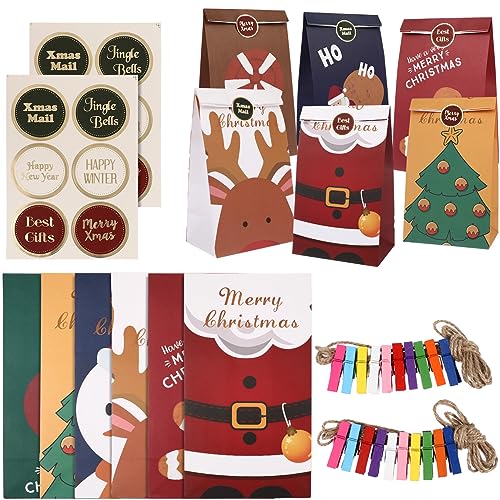 VALICLUD 12 Stück Adventskalender-Weihnachtsdekorationen Adventskalender-Geschenktüten Gastgeschenke Diy-Countdown-Kalender Weihnachtstüten Für Partyfüller Mit Adventsaufklebern Clips Seil von VALICLUD