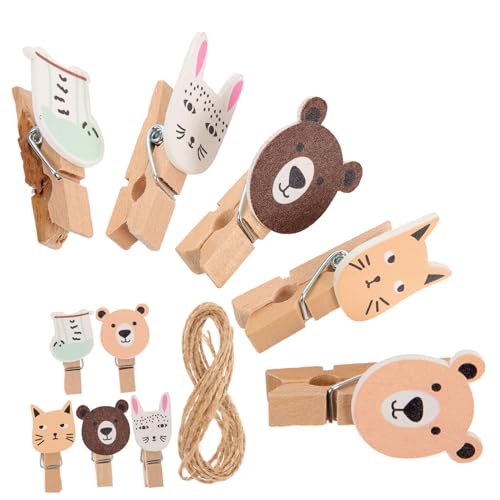 VALICLUD Heimwerken 40 Stück Mini Holzclip W?scheklammern Fotoclip Cartoon Tierform für Fotopapier Kleidung Home Arts Bastelbedarf (Quadratischer L?we Und Hund) Wanddekoration von VALICLUD