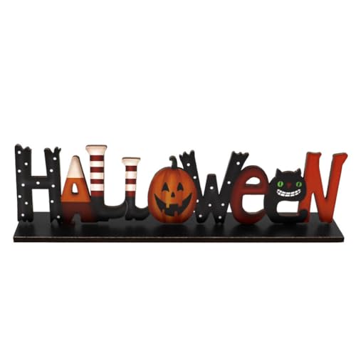 VALICLUD Holz Schriftzug Halloween Desktop Ornamente Halloween Tischdeko Horror Atmosphäre Requisiten Spukhaus Zuhause Party Festival Dekoration Geschenkidee von VALICLUD