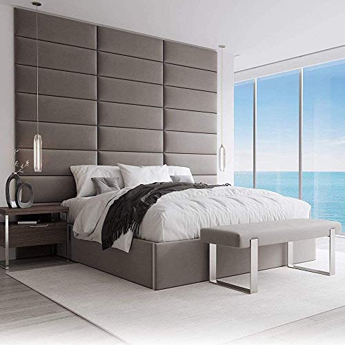 VANT Gepolsterte Kopfteile - Accent Wall Panels - 4er Pack - Einfach Passen - König und Zwilling Bett Größen (Plüsch Samt Gothic Grau, 76cm BREITE) von VANT