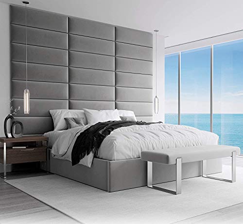 VANT Gepolsterte Kopfteile - Accent Wall Panels - Pack von 4 - Einfach Passen - König Zwilling Bett Größen (91cm BREITE, Samt Rauch Grau) von VANT