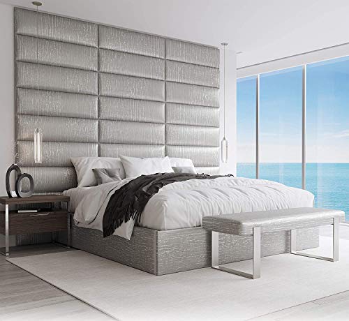 VANT Gepolsterte Kopfteile - Accent Wall Panels - Pack von 4 - Einfach Passen - König Zwilling Bett Größen (Metallisch Silber, 76cm BREITE) von VANT