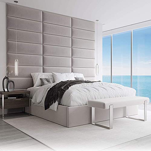 VANT Gepolsterte Kopfteile - Accent Wall Panels - Pack von 4 - Einfach Passen - König und Zwilling Bett Größen (Plüsch Samt Platin Grau, 91cm BREITE) von VANT