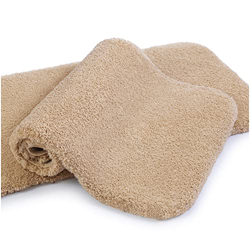 Badematte Rutschfest 2er Pack Badteppich Verdickt Badezimmerteppich Weich Badeteppich Flauschige Mikrofaser Badvorleger, Supersaugfähig, Maschinenwaschbar, Schnell Trocknend - 50 x 80cm (Beige) von VANZAVANZU