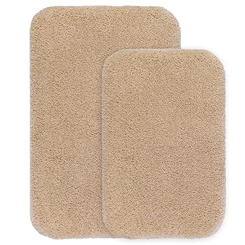 VANZAVANZU Badematte rutschfest 2er Pack Badteppich Verdickt Badezimmerteppich Weich Badeteppich Flauschige Mikrofaser Badvorleger, Supersaugfähig, Maschinenwaschbar - 40 x 60cm & 50 x 80cm (Beige) von VANZAVANZU