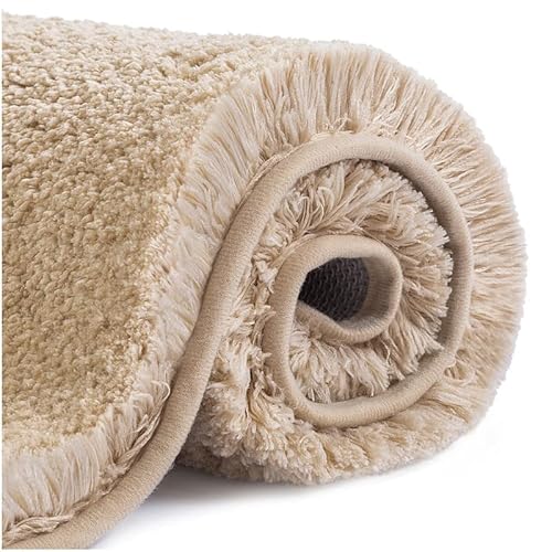 VANZAVANZU Badematte rutschfest Badteppich Verdickt Badezimmerteppich Weich Badeteppich Flauschige Mikrofaser Badvorleger, Supersaugfähig, Maschinenwaschbar, Schnell Trocknend - 50 x 80cm (Beige) von VANZAVANZU