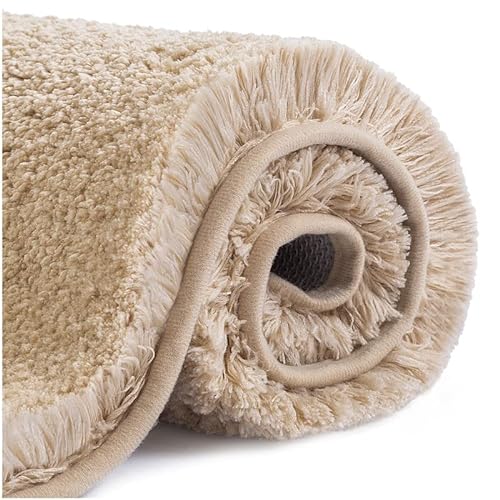 VANZAVANZU Badematte rutschfest Badteppich Verdickt Badezimmerteppich Weich Badeteppich Flauschige Mikrofaser Badvorleger, Supersaugfähig, Maschinenwaschbar, Schnell Trocknend - 60 x 90cm (Beige) von VANZAVANZU