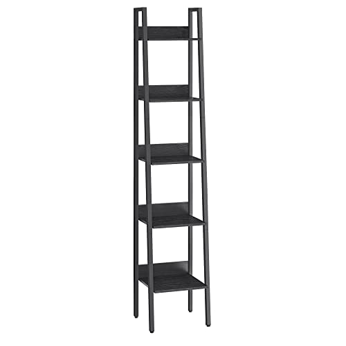 VASAGLE Bücherregal, Leiterregal 5 Ebenen, schmales Regal, offenes Standregal für Arbeitszimmer, Wohnzimmer, Schlafzimmer, Küche, Industrie-Design, Schwarze Holzoptik-schwarz LLS109B56 von VASAGLE