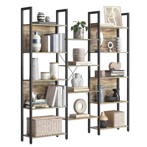 VASAGLE Bücherregal, Standregal mit 14 Ablagen, Regal mit Metallrahmen, für Wohnzimmer, Arbeitszimmer, Büro, Industrie-Design, 24 x 158 x 166 cm, türkisbraun-tintenschwarz LLS107B60 von VASAGLE