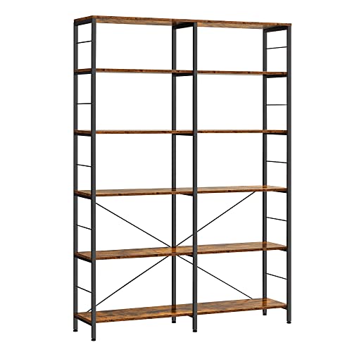 VASAGLE Bücherregal, Standregal mit 6 Ebenen, 30 x 120 x 172,5 cm, Industrie-Design, für Wohnzimmer, Arbeitszimmer, Balkon, Küche, vintagebraun-schwarz LLS114B01 von VASAGLE