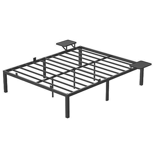 VASAGLE Bett 160 x 200 cm, Gästebett mit Aufbewahrungsregalen, Doppelbett, Bettgestell aus Metall, Bettrahmen, Metallbett, einfache Montage, klassikschwarz RMB095B01 von VASAGLE