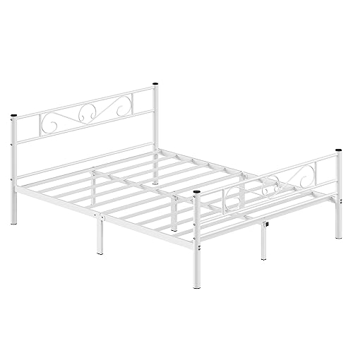 VASAGLE Bett 160 x 200 cm, Gästebett, Doppelbett aus Metall, Bettgestell, Bettrahmen, Metallbett, einfache Montage, weiß RMB065W01 von VASAGLE