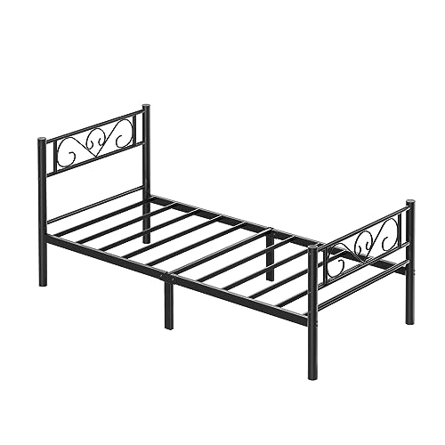 VASAGLE Bett 90 x 190 cm, Gästebett, Einzelbett aus Metall, Bettgestell, Bettrahmen, Metallbett, einfache Montage, schwarz RMB061B01 von VASAGLE