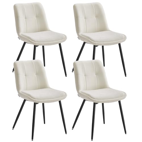 VASAGLE Esszimmerstuhl 4er Set, Küchenstuhl, Polsterstuhl, Chenille, Stuhl, bis 120 kg belastbar, Doppelkissen, Metallbeine, modern, für Esszimmer, Küche, cremeweiß KDC151W14 VASAGLE Esszimmerstuhl 4er Set, Küchenstuhl, Polsterstuhl, Chenille, Stuhl, bis 120 kg belastbar, Doppelkissen, Metallbeine, modern, für Esszimmer, Küche, cremeweiß KDC151W14 von VASAGLE