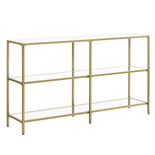 VASAGLE Konsolentisch, Regal, 3 Ablagen aus Hartglas, Flurtisch, 30 x 130 x 73 cm, Metallrahmen, modern, für Flur, Wohnzimmer, Schlafzimmer, goldfarben-transparent LGT024A01 von VASAGLE