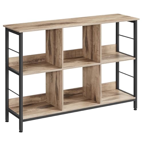 VASAGLE Regal mit 2 Ebenen, Bücherregal, Standregal mit 6 Fächern, für Wohnzimmer, Schlafzimmer, Arbeitszimmer, Küche, 33 x 120 x 80 cm, Kamelbraun-tintenschwarz LLS104B50 von VASAGLE