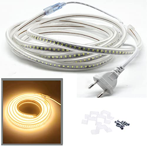 FOLGEMIR 3m Warmweiß LED Band, 2835 SMD 144 Leds/m Lichtleiste, 220V 230V Strip, sehr helle Beleuchtung - ca. 900 LM pro Meter, IP65 wasserdicht von FOLGEMIR