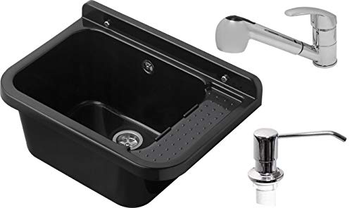 VBChome Ausgussbecken mit Armatur 59 x 34 x 21 Schwarz ausziehbarer Armatur Seifenspender cm Schwarz Spülbecken Waschtrog mit Überlauf Waschbecken für Gewerbe Waschraum Garten inkl. Ablaufgranitur VBChome Ausgussbecken mit Armatur 59 x 34 x 21 Schwarz ausziehbarer Armatur Seifenspender cm Schwarz Spülbecken Waschtrog mit Überlauf Waschbecken für Gewerbe Waschraum Garten inkl. Ablaufgranitur von VBChome