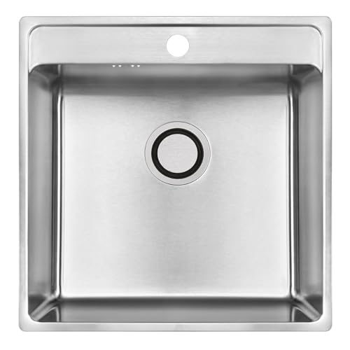 VBChome Edelstahl Einbauspüle 49x48x21 cm – Gebürsteter Inox-Stahl, Großes Becken mit Hahnloch, Küchenspüle inklusive Siphon, Robuste Edelstahlspüle VBChome Edelstahl Einbauspüle 49x48x21 cm – Gebürsteter Inox-Stahl, Großes Becken mit Hahnloch, Küchenspüle inklusive Siphon, Robuste Edelstahlspüle von VBChome