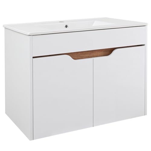 VBChome Hängeschrank 80x62x47 cm mit Keramikwaschbecken Weiß Komplettset für das Badezimmer Modernes Design VBChome Hängeschrank 80x62x47 cm mit Keramikwaschbecken Weiß Komplettset für das Badezimmer Modernes Design von VBChome