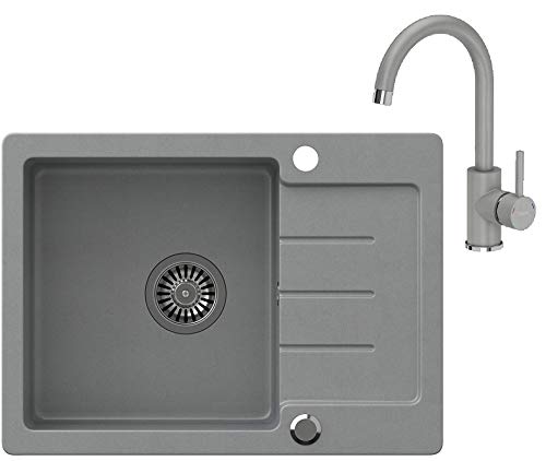 VBChome Spülbecken Grau Granit 60 x 44 cm Einzelbecken Einbauspüle gesprenkelt reversibel Verbundspüle + Siphon Waschbecken Armatur VBChome Spülbecken Grau Granit 60 x 44 cm Einzelbecken Einbauspüle gesprenkelt reversibel Verbundspüle + Siphon Waschbecken Armatur von VBChome