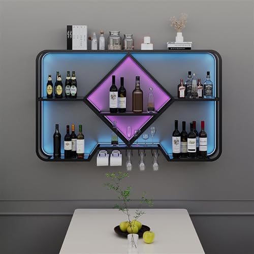 VBVARV LED -Weinregale An Der Wand Montiert Industriemetall Bareinheit Schwimmende Regale Glashalter Für Zu Hause, Restaurant,Schwarz,100X20X70CM von VBVARV