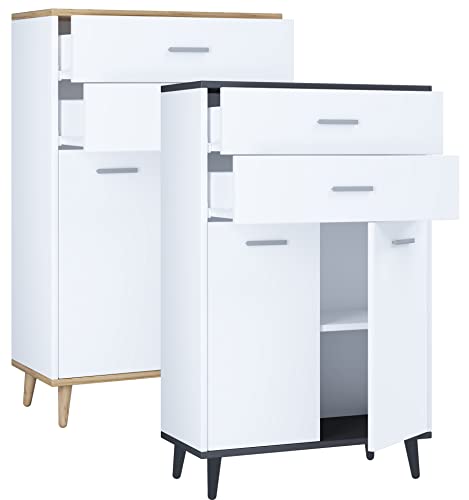 VCM Badmöbel Midischrank Badschrank Badezimmer Kommode Highboard Schublade Landos Weiß/Anthrazit von VCM