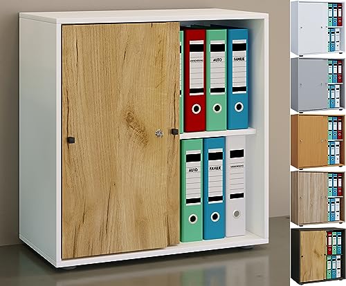 VCM Holz Büroschrank Ordner Aktenschrank Büromöbel Schrank Lona 2-Fach Schiebetüren Anthrazit/Honig-Eiche von VCM