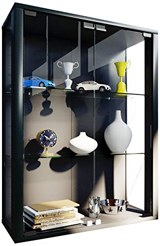 VCM Wandvitrine Sammelvitrine Glasvitrine Wand Vitrine Regal Schrank Glas Hängevitrine Schwarz 80 x 60 x 25 cm "Udina" von VCM