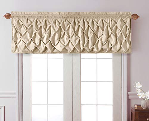 VCNY Home | Carmen Collection | Fenstervolant mit Stangentasche - Stilvolles Gitter-Diamant-Design für Küche, Schlafzimmer oder Wohnzimmer, Taupe von VCNY Home