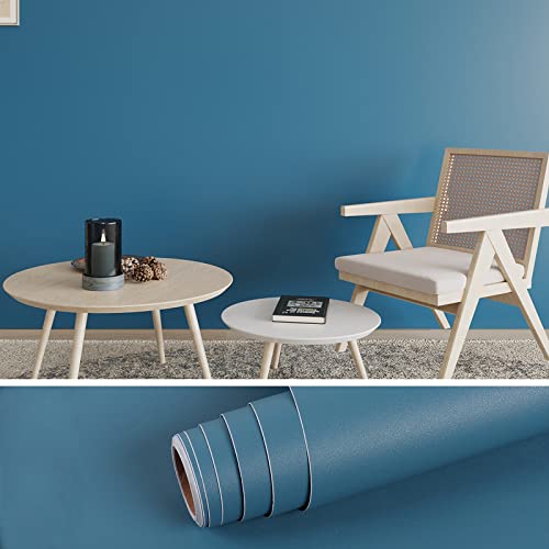 VEELIKE PVC Küchentapete Reine Farbe wasserdichte Möbelaufkleber Blau 40cm x 900cm Selbstklebende Matt Möbelfolie für Fensterbank Küchenarbeitsplatte Schminktisch Arbeitsplatte Küche von VEELIKE