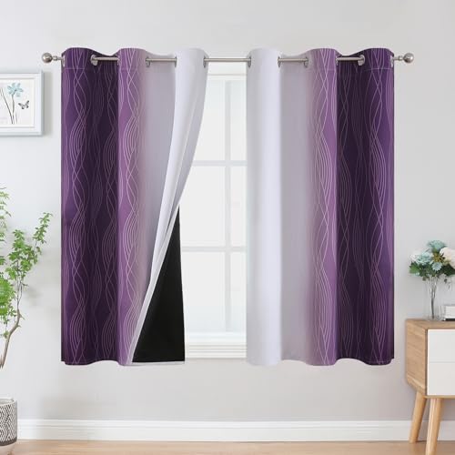 VEHEDE Farbverlauf Ombre Verdunklungsvorhänge mit Ösen Gardinen Blickdicht Dicke Thermogardine Kälteschutz warm Hitzeschutz Vorhänge Wohnzimmer, H 137 x B 107 cm, Violett und Weiß, 2er Set VEHEDE Farbverlauf Ombre Verdunklungsvorhänge mit Ösen Gardinen Blickdicht Dicke Thermogardine Kälteschutz warm Hitzeschutz Vorhänge Wohnzimmer, H 137 x B 107 cm, Violett und Weiß, 2er Set von VEHEDE