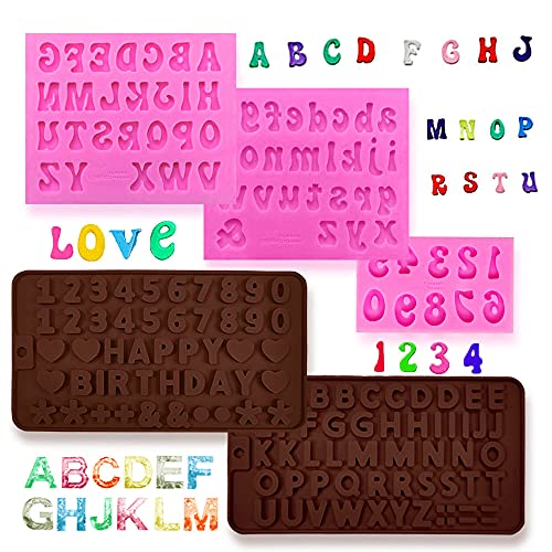 5 Stk Buchstabe und Nummer Fondantformen, VEINARDYL 0-9 Nummer A-Z Brief Alphabet Handgemacht Silikon Süßigkeiten Schokoladenformen Backform Alles Gute zum Geburtstag Kuchendekorationen Symbole von VEINARDYL