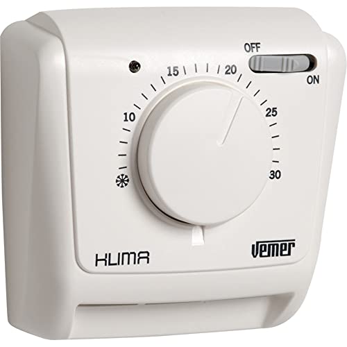 VEMER VE021200 KLIMA SI - Mechanischer Raumthermostat, Heizungsthermostat, Betrieb Heizung und Klimaanlage, EIN/AUS-Schalter + EIN-Licht, Weiß von VEMER