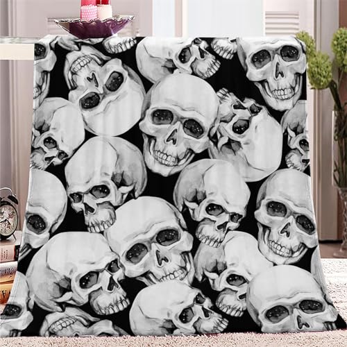 Kuscheldecken Sofaüberwurf Weiche Flauschige Decke 180x200 cm WeißEr Totenkopf-Grafikdruck für Bett und Couch, Tagesdecke - Gemütliche Flanelldecke, Warme Decken für Herbst Winter von VENESS