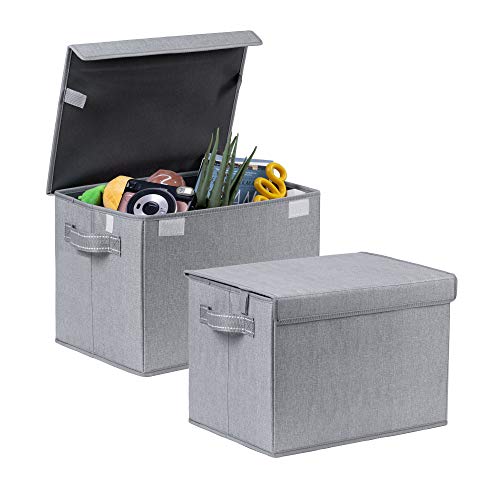 VENO 2 Pack große faltbare Aufbewahrungsbehälter mit Deckel, faltbarer Würfel, Box, Organizer, Behälter für Zuhause, Büro, Schrank, Spielzeug, Kleidung, Kleinteile, aus recyceltem Material (grau) von VENO