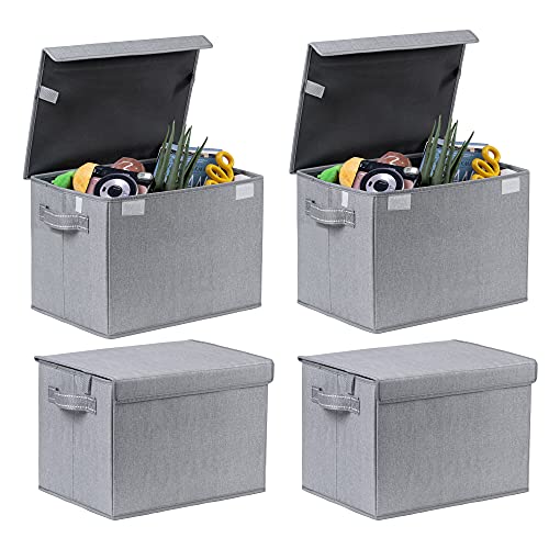 VENO 31L Faltbare Aufbewahrungsbox mit Deckel Groß, Ordnungsboxen stoff mit Griffen, boxen aufbewahrung umzugskartons für Heimbüro, Spielzeug, Kleidung, Sonstiges (Grau - 4 pack) von VENO