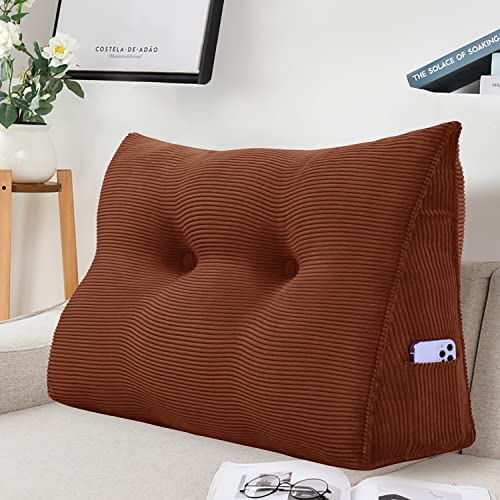 VERCART Rückenkissen Bett Rückenlehne Keilkissen Kopfteil Gepolstert Lesekissen Wandkissen Lendenkissen für Couch, Groß Sofakissen Kopfkissen, Stützkissen, Nackenkissen mit Leinen Bezug 60cm Brown von VERCART