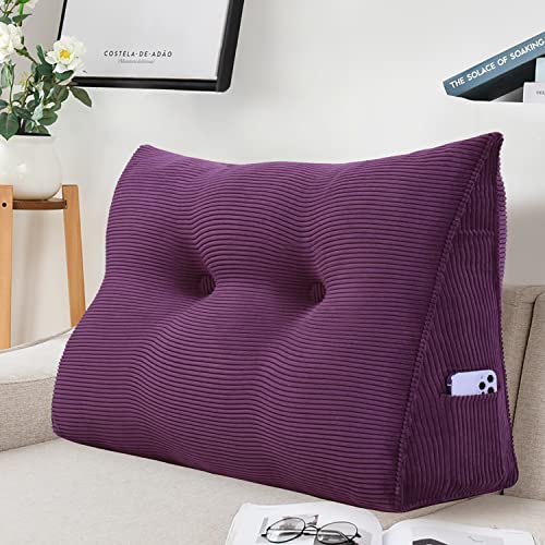 VERCART Rückenkissen Bett Rückenlehne Keilkissen Kopfteil Gepolstert Lesekissen Wandkissen Lendenkissen für Couch, Groß Sofakissen Kopfkissen, Stützkissen, Nackenkissen mit Leinen Bezug 60cm Violett von VERCART