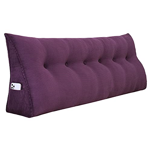 VERCART Rückenkissen Keilkissen Rückenlehne Kissen für Bett Sofa Kopfteil Gepolstert Bettkissen Wandkissen Sofakissen Groß Rueckenkissen Couchkissen Dekokissen Kordsamt 180cm Lila von VERCART